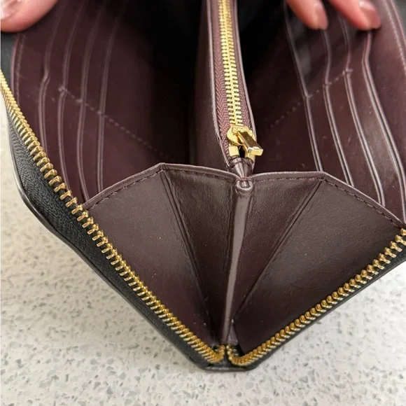 Coach Dark Brown Leather Monogram Gold Hardware Zippered Wallet - Picture 7 of 13